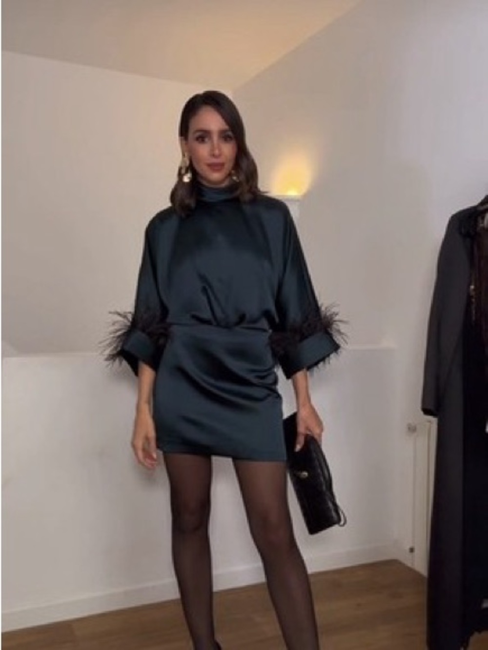 ZARA Short Satin Feather Dress - Picture 9 of 12